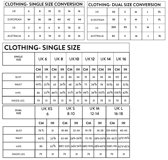 Only Clothing Size Chart